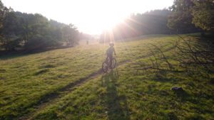 MTB på Backaleden i solnedgången.